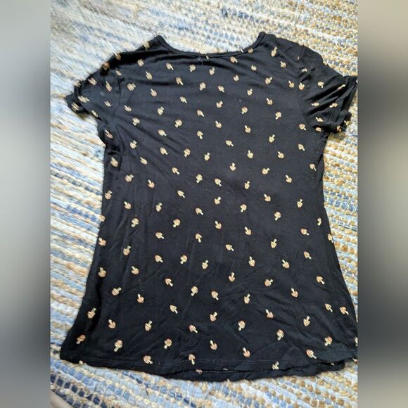 Black Mushroom Print T-Shirt L Whimsical Cottagecore Goblincore Loungewear Soft - Picture 6 of 6